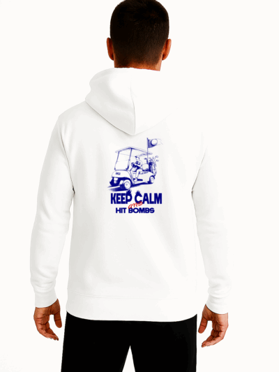 golfová mikina bílá keep calm hit bombs