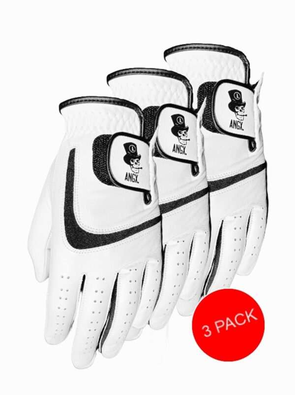 3x Pánská Golfová rukavice bílá Classic - ANGX Skull   S-XL